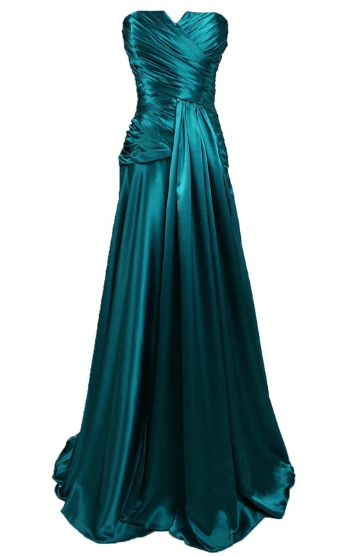 Trägerloses A-Linien-Kleid mit Raffungen und V-Ausschnitt