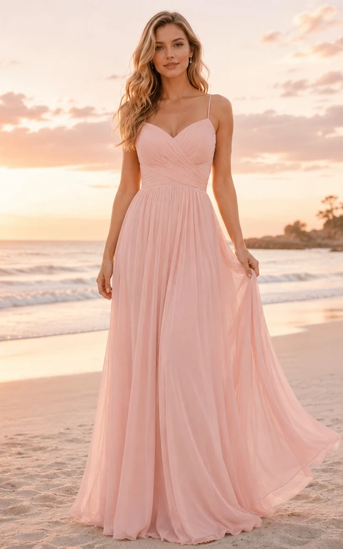 Blush sweetheart spaghetti strap chiffon beach maxi dress