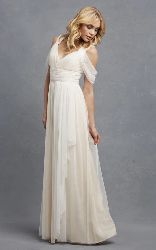 Romantisches, ärmelloses A-Linien-Tüllkleid mit V-Ausschnitt