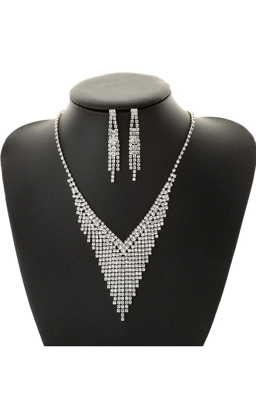 Klassisches Braut- und Abendparty-Schmuckset mit Strass-Halskette und Ohrringen