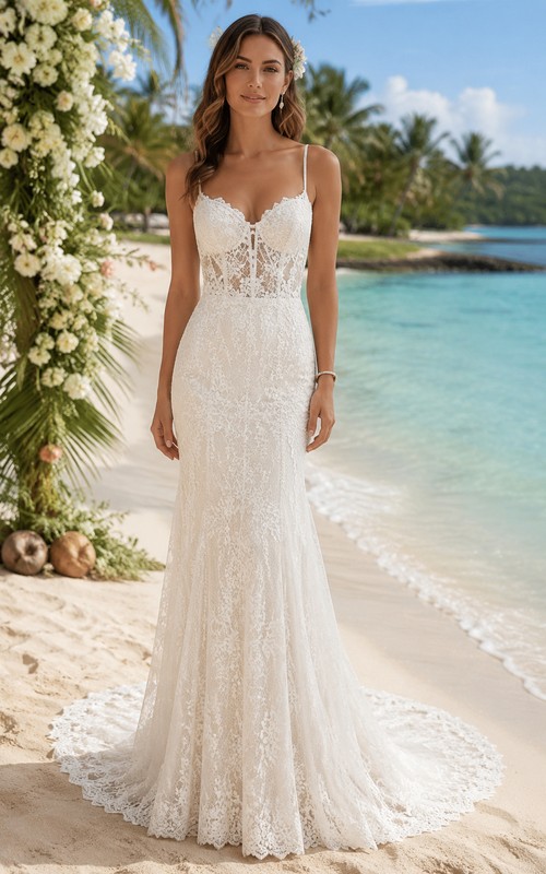mermaid lace beach wedding dress with Spaghetti Straps and Low Back Train please check our Color Size:UK11 / EU45 / US12 V neck collections Mermaid Black Long Sleeve
