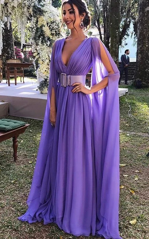 Robe de soirée décontractée en mousseline de soie, coupe trapèze, manches longues et fronces