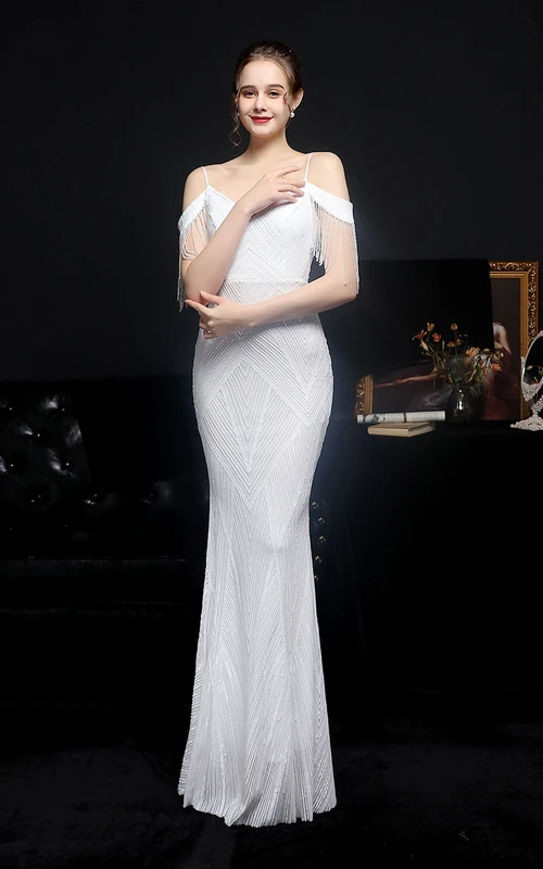 Vestido largo de cola de pez con lentejuelas, ideal para actuaciones, eventos de celebridades en internet, banquetes, modelos de coches y ocasiones especiales.