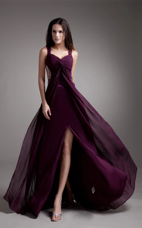 Vestidos largos de Gossamery con escote en V, sin mangas y con cuentas, corte en A, para ocasiones especiales.