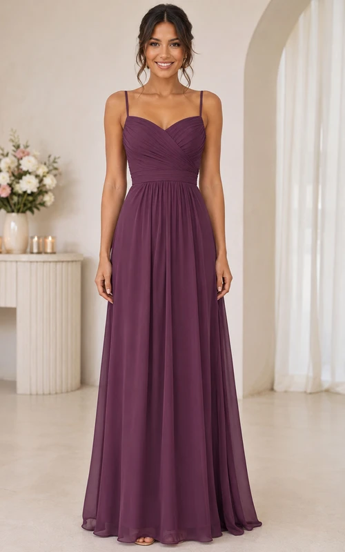 Plum A-Line Chiffon Spaghetti Strap Bridesmaid Dress