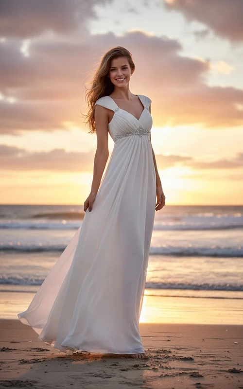 Vestido de novia de playa estilo Reina Ana de la realeza