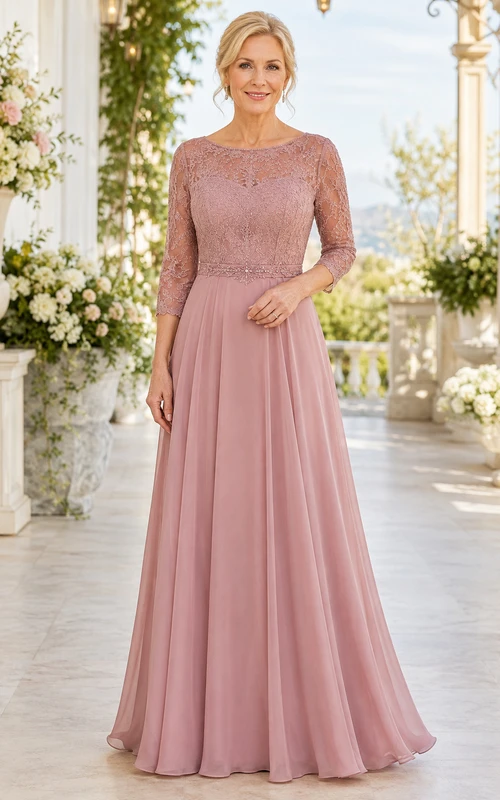Mutterkleid aus Chiffon in Altrosa mit Spitzenoberteil