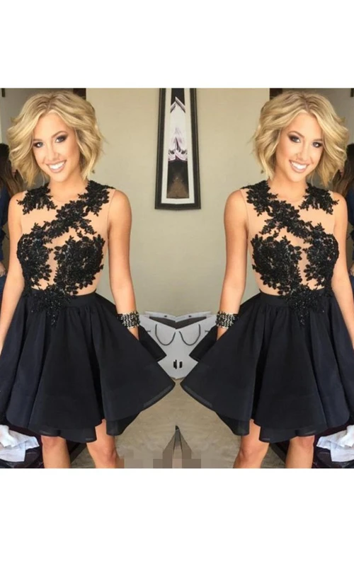 A-line Sleeveless Chiffon Lace Jewel Short Mini Homecoming Dress