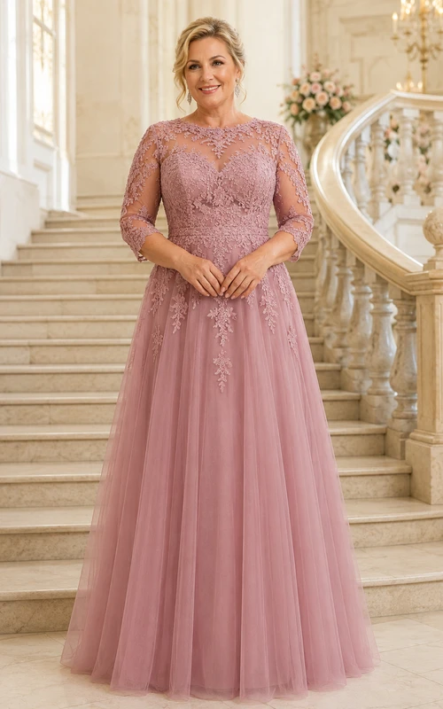 Mutterkleid in Altrosa mit Spitzenmieder und Tüll-A-Linie