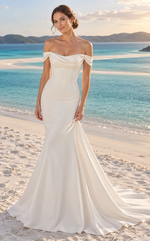 Einfaches schulterfreies Meerjungfrauen-Brautkleid aus Satin mit Herzausschnitt