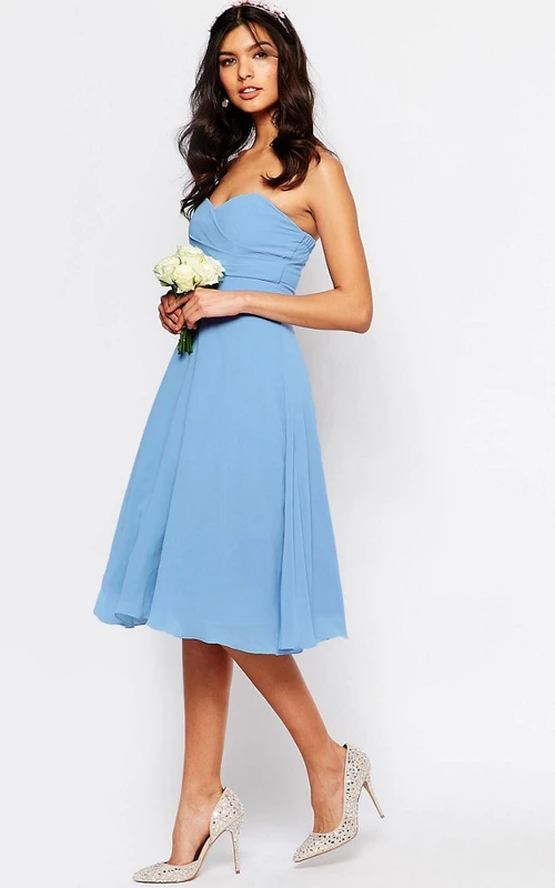 Brautjungfernkleid aus Chiffon mit herzförmigem Ausschnitt, knielang, mit Raffungen und Reißverschluss