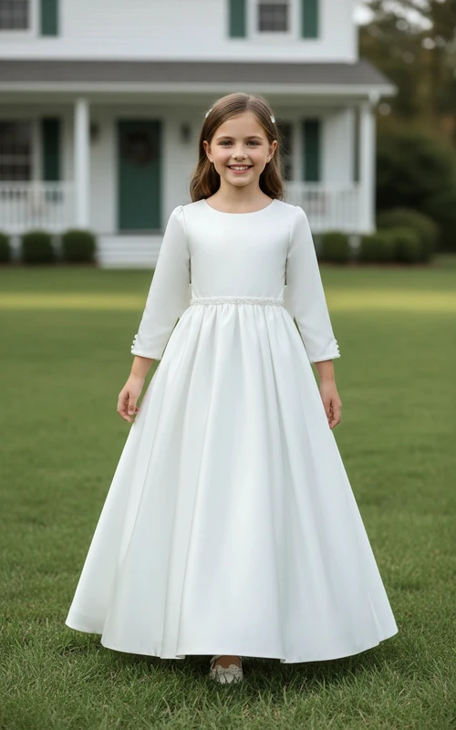 Vestido clásico de satén con cuentas para niña de las flores