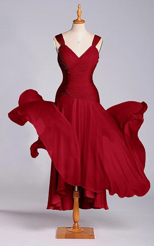 Chic Sleeveless A-line V-neck Chiffon Dress with V-neck