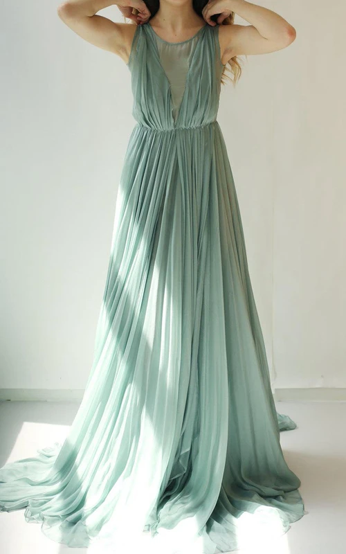 Colleen Long Chiffonkleid in einem gedeckten Türkisgrün