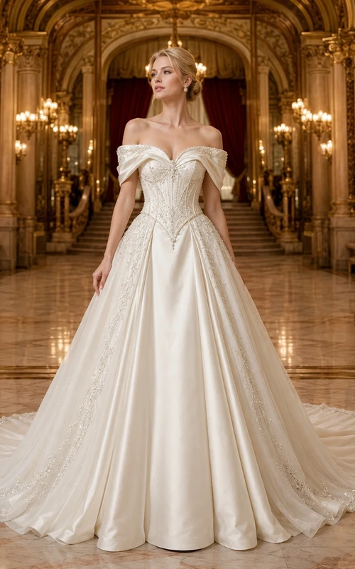 Vestido de novia de gala con hombros descubiertos, vestido de novia formal de lujo