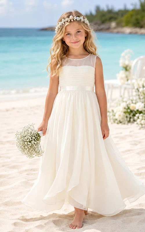 Strandkleid aus Chiffon für Blumenmädchen mit Schleife am Rücken
