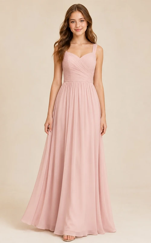 Vestido de dama de honor juvenil rosa perla, corte en A, escote corazón, sin mangas