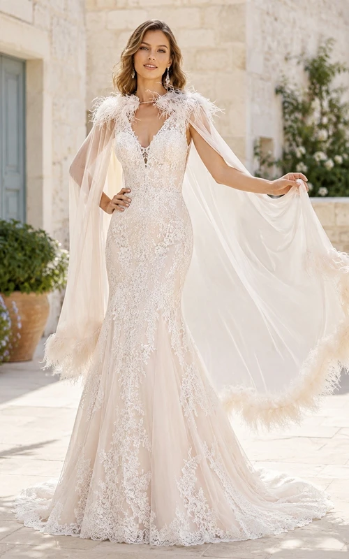 Mermaid Luxury Sweetheart Satin Feather Bridal Refined Wedding Dress