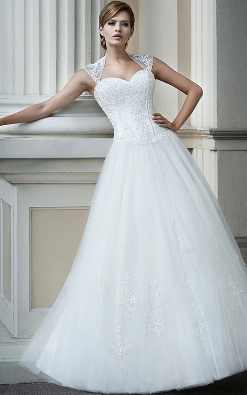 A-Linien-Hochzeitskleid im Queen-Anne-Stil aus Tüll und Spitze mit Applikationen