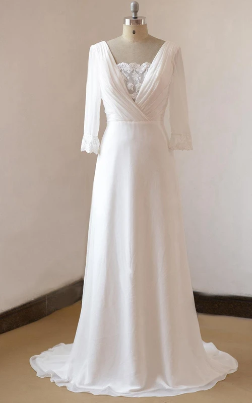 A-Line Chiffon Lace Satin Weddig Dress