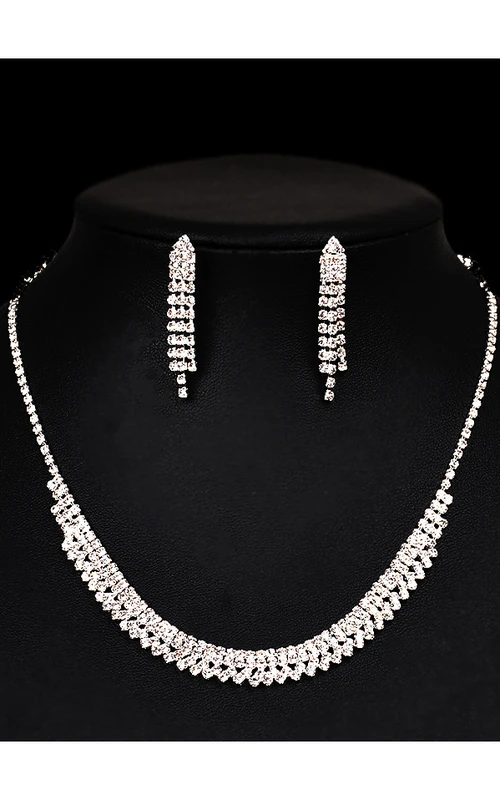 Klassisches Braut- und Cocktailparty-Schmuckset mit Strass-Halskette und Ohrringen