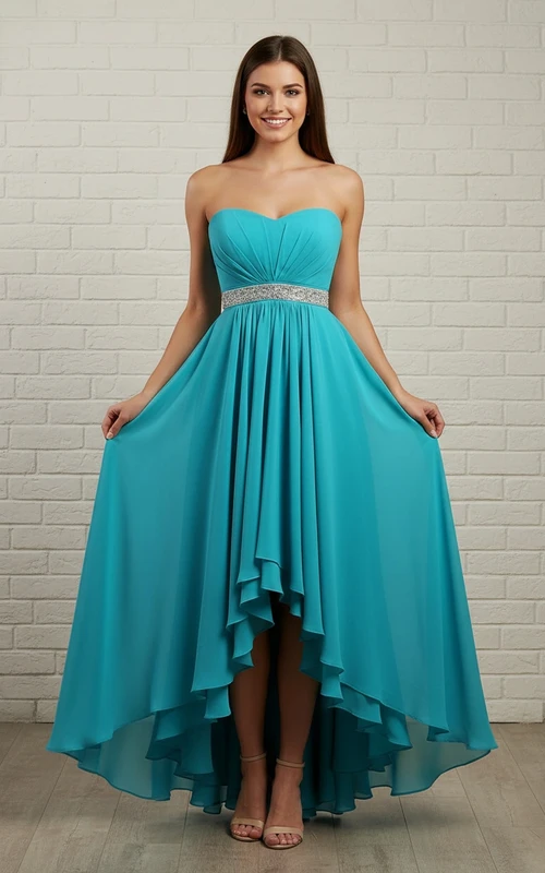 Fließendes Sommerkleid mit asymmetrischem Saum