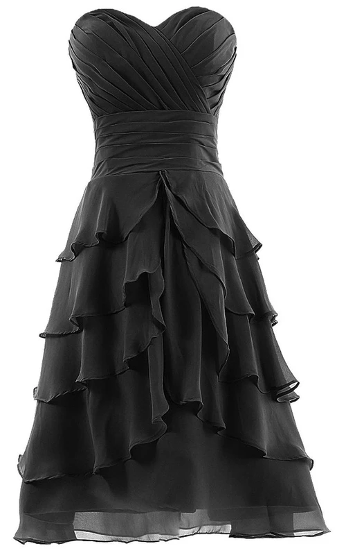 Vestido de gasa escalonado con escote corazón y corte en A, con pliegues.