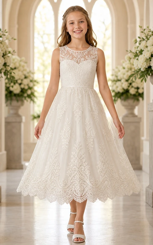 Vestido vintage de encaje festoneado, largo hasta la rodilla, corte en A, sin mangas, para dama de honor juvenil.