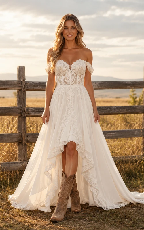 Robe de mariée de maternité, col en V, manches papillon en dentelle, style champêtre avec traîne