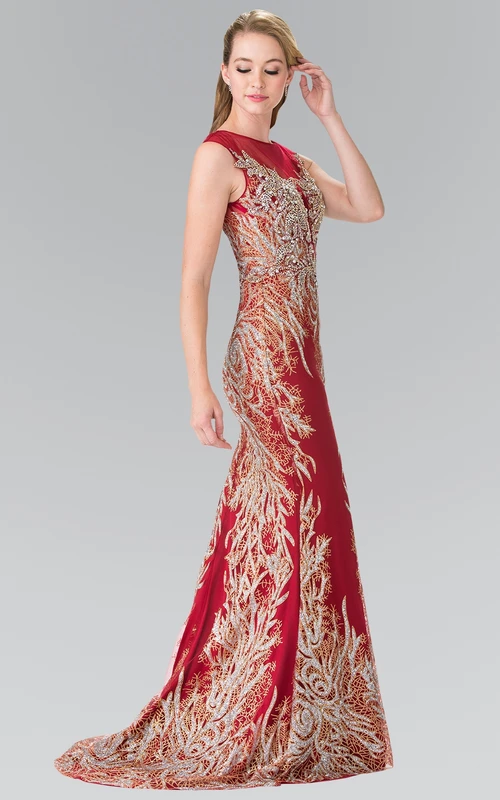 Sheath Jewel-Neck Sleeveless Jersey Zipper Dress With Beading And Sequins