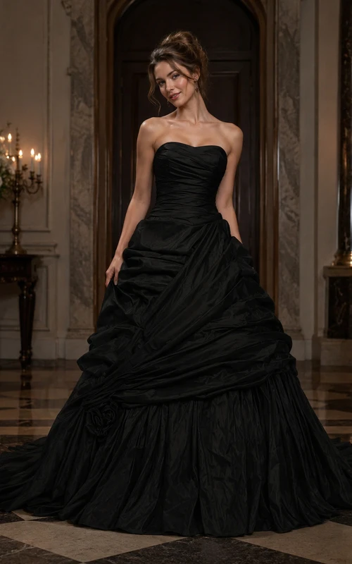 A-Line Maxi Sweetheart Pleats Zipper Lace-Up Back Lace Taffeta Dress