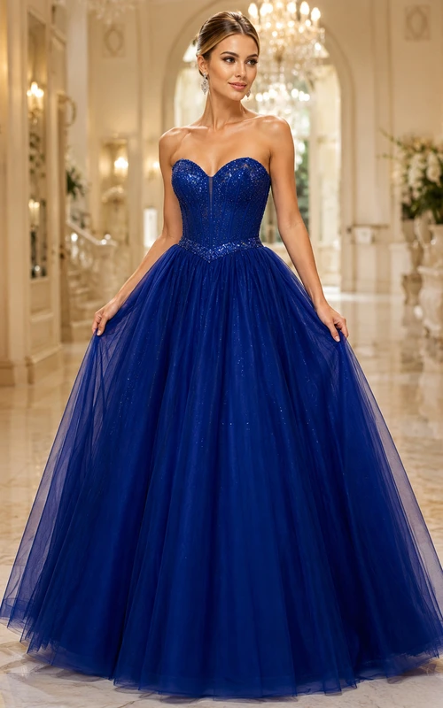 Royal Blue Sweetheart Tulle Ball Gown Formal Dress
