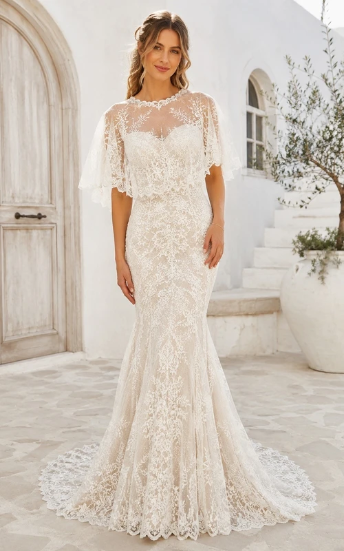 Modest High Neck Sheath Bridal Refined Wedding Dress Lace