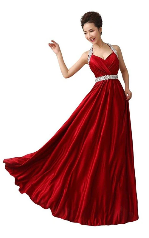 Einzigartiges Neckholder-Kleid in A-Linie mit perlenbesetztem Ausschnitt