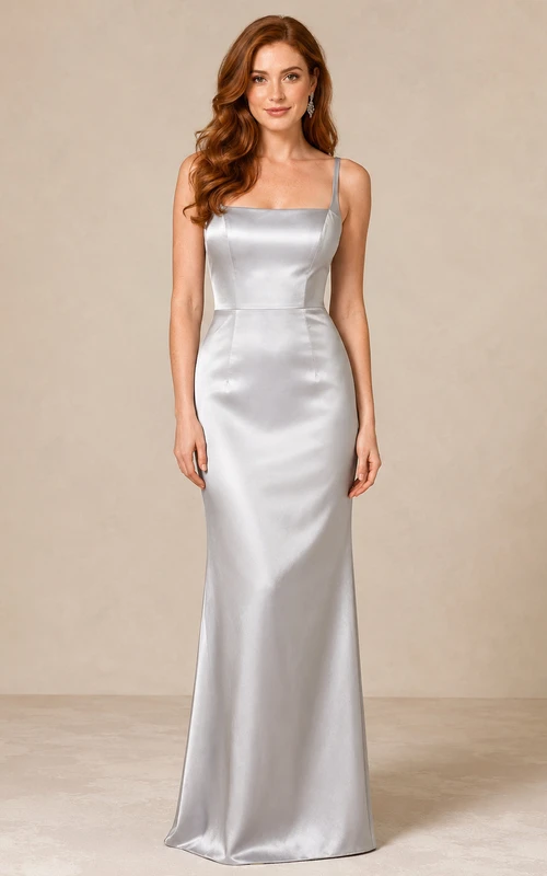 Silver Strapless Satin Sheath Floor Length Formal Dress