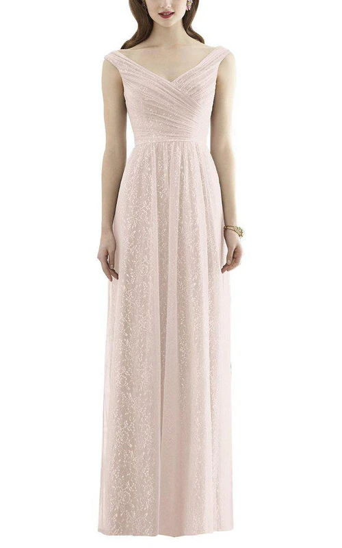 Robe de demoiselle d'honneur longue à sequins froncés et col en V avec tulle