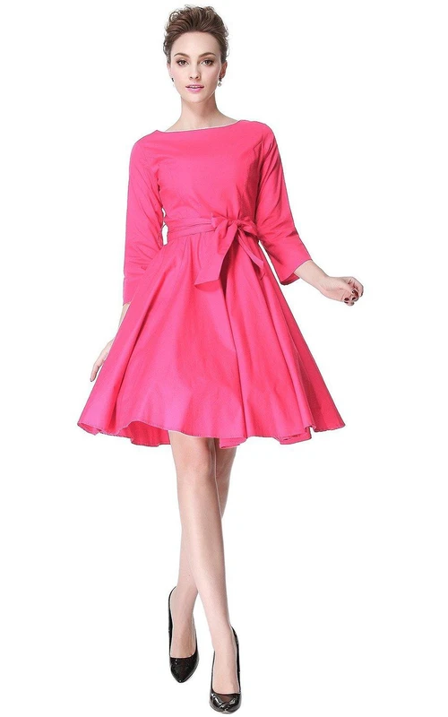 Vestido de manga 3-4 hasta la rodilla con lazo en la cintura