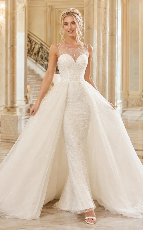 Two Mermaid Piece Convertible Bridal Refined Wedding Dress Lace