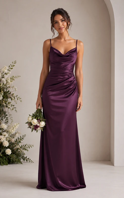 Regency Satin Cowl Sheath Bridesmaid Dress