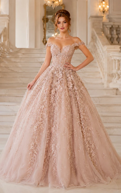 Robe de bal en dentelle délicate, tulle, décolleté cœur, manches courtes, traîne cathédrale, sequins, robe de mariée de salle de bal