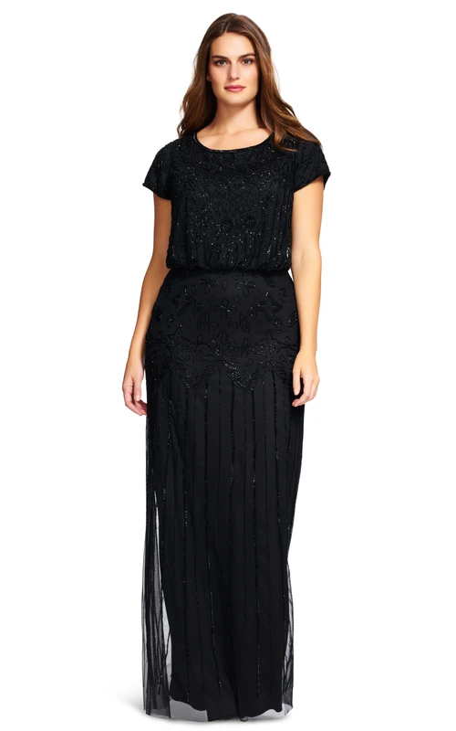 Mermaid Scoop Neck Short Sleeve Beaded Jersey Plus Size Bridesmaid Dress