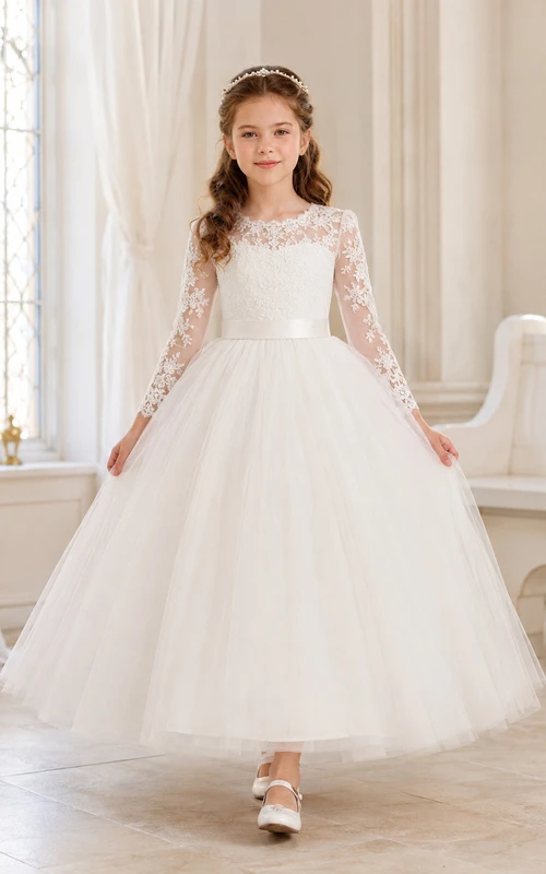 Knöchellanges Kleid aus Spitze und Tüll für Kommunionmädchen