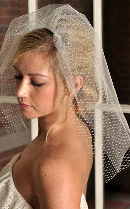 Voile de mariée court rétro double épaisseur avec tulle
