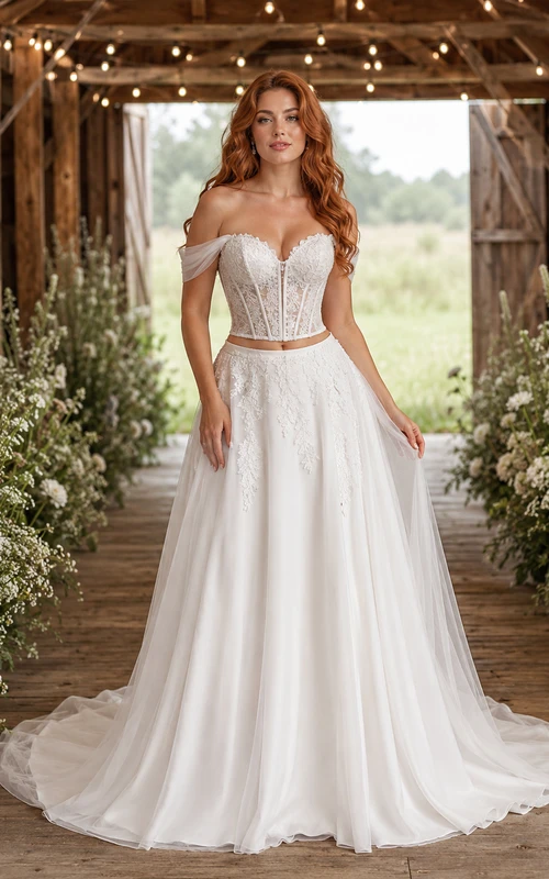 Two Piece Off Shoulder Corset Barn Tulle Ball Gown