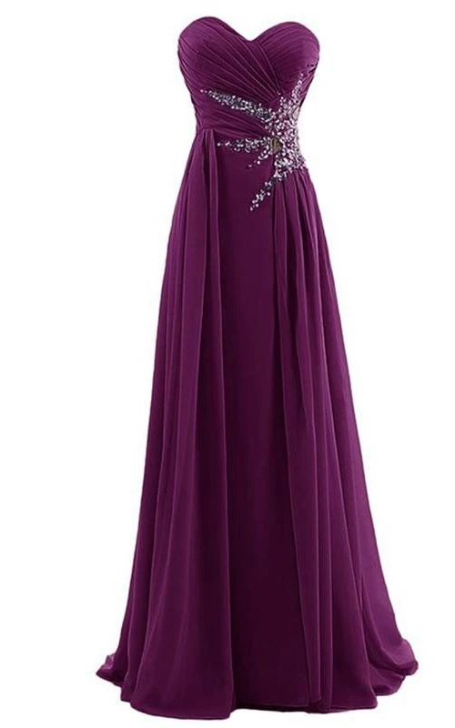 Robe de bal longue impressionnante à décolleté cœur froncé et perles