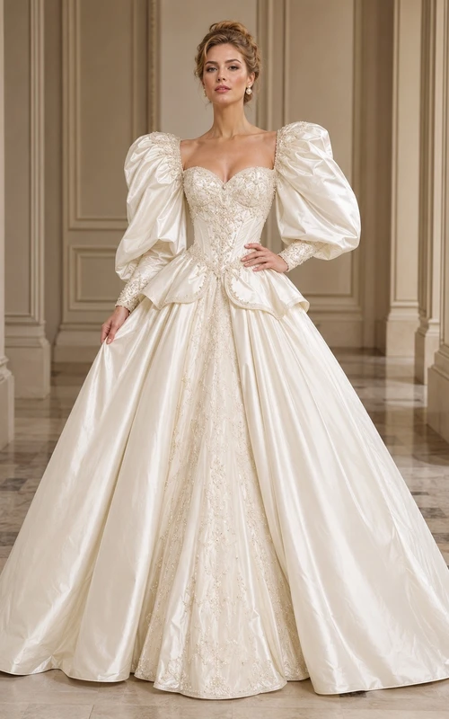Vestido de novia de gala, elegante y modesto, con escote cuadrado, de estilo vintage.