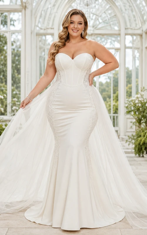 Plus Size Modern Strapless Sweetheart Satin Mermaid Court Train Wedding Dress