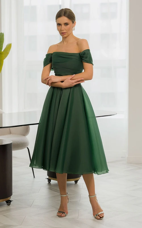 Chiffonkleid im Empire-Stil, schulterfrei, A-Linie, Teelänge