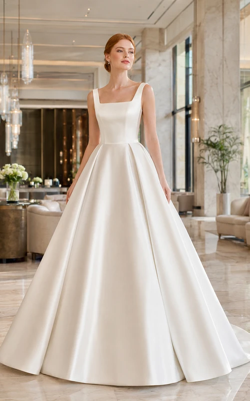 Modernes Ballkleid aus Satin mit quadratischem Ausschnitt für Hotels