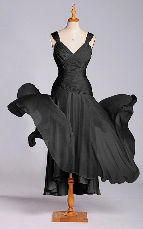 Robe trapèze sans manches à col en V, froncée et taille basse